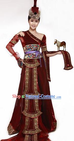 Traditional Chinese Mongol Nationality Dance Costume Mongolian Ethnic Dance Stage Show Dress for Women