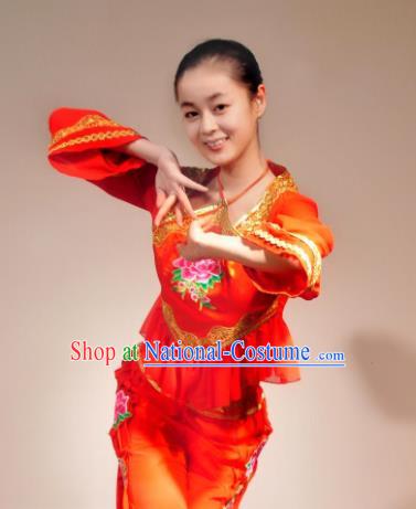 Traditional Chinese Yanko Dance Red Costume Folk Dance Fan Dance Stage Show Dress for Women