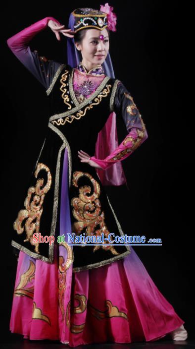 Traditional Chinese Uyghur Nationality Costume Uigurian Ethnic Dance Stage Show Dress for Women