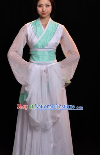 Traditional Chinese Classical Dance White Costumes Umbrella Dance Stage Show Dress for Women