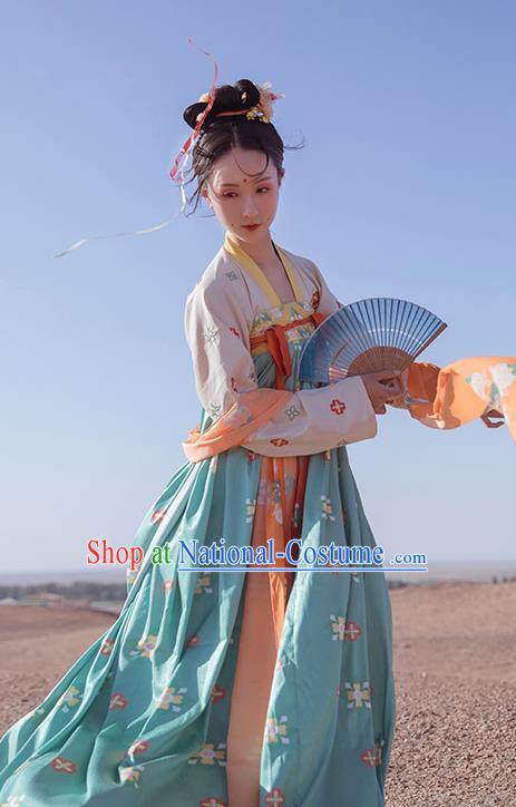 Chinese Tang Dynasty Court Princess Consort Green Hanfu Dress Traditional Ancient Infanta Costumes for Women