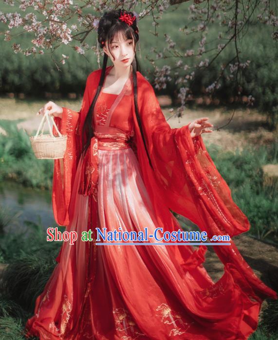 Chinese Tang Dynasty Palace Princess Red Hanfu Dress Traditional Ancient Court Wedding Costumes for Women