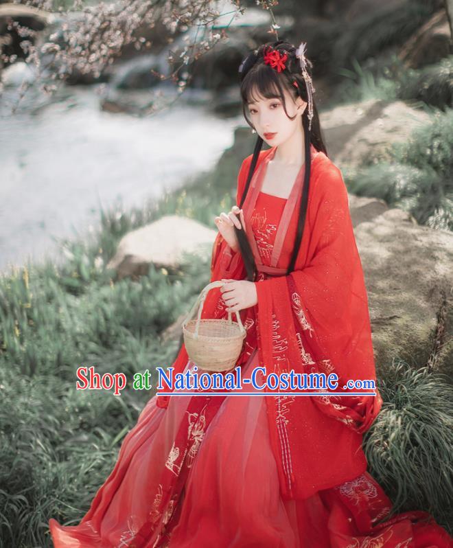 Chinese Tang Dynasty Palace Princess Red Hanfu Dress Traditional Ancient Court Wedding Costumes for Women