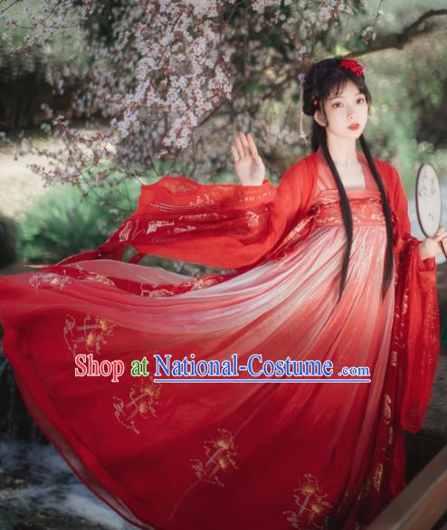 Chinese Tang Dynasty Princess Wedding Red Hanfu Dress Traditional Ancient Court Lady Costumes for Women