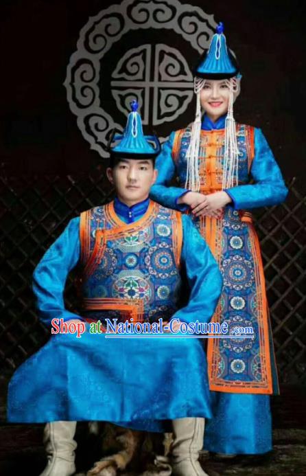 Chinese Traditional Mongol Nationality Costumes Mongolian Ethnic Wedding Clothing Complete Set for Women for Men