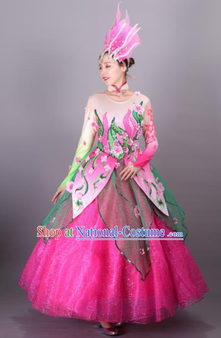 Traditional Chinese Spring Festival Gala Dance Rosy Dress Classical Dance Stage Show Costume for Women