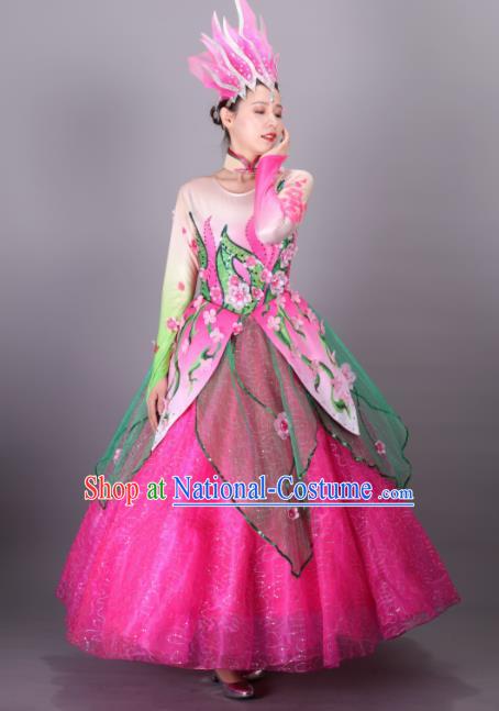 Traditional Chinese Spring Festival Gala Dance Rosy Dress Classical Dance Stage Show Costume for Women