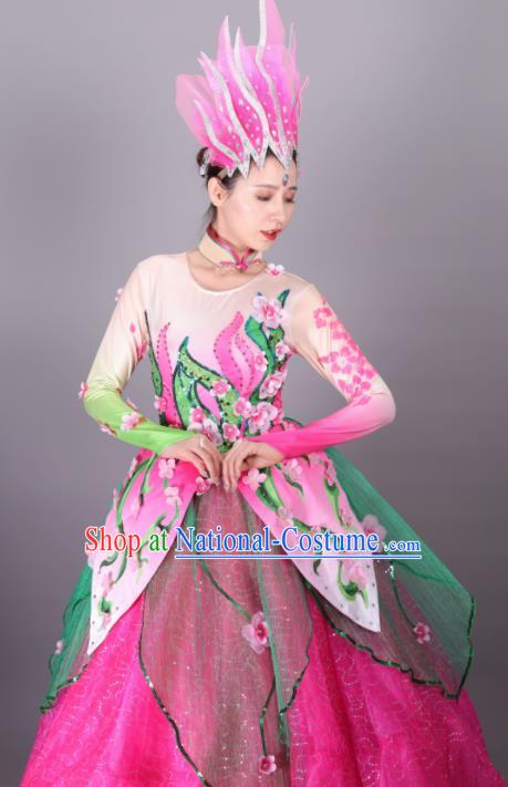 Traditional Chinese Spring Festival Gala Dance Rosy Dress Classical Dance Stage Show Costume for Women