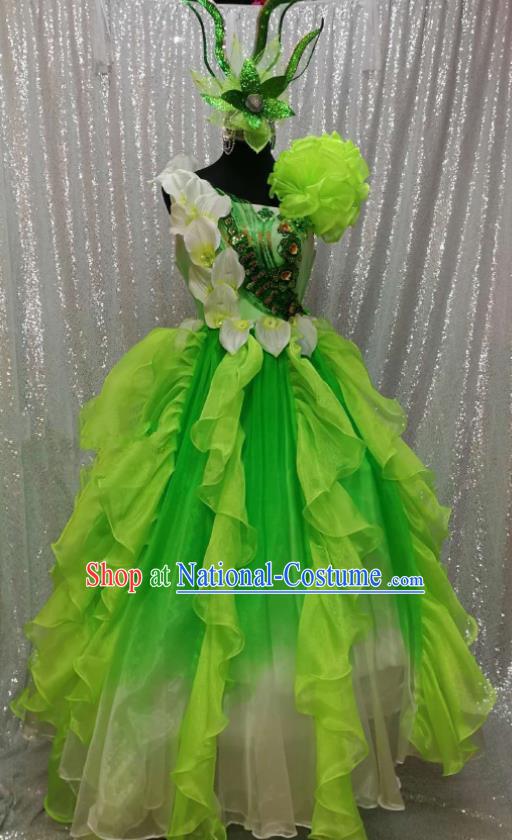 Traditional Chinese Spring Festival Gala Dance Green Dress Classical Dance Stage Show Costume for Women