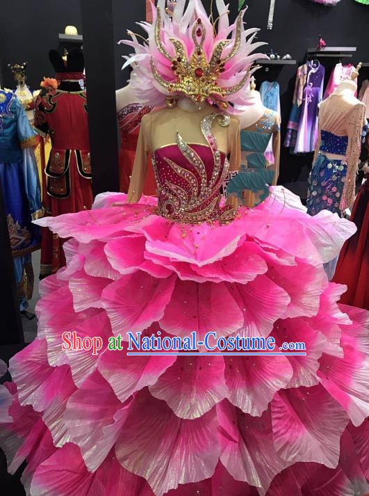 Traditional Chinese Spring Festival Gala Peony Dance Pink Dress Classical Dance Stage Show Costume for Women