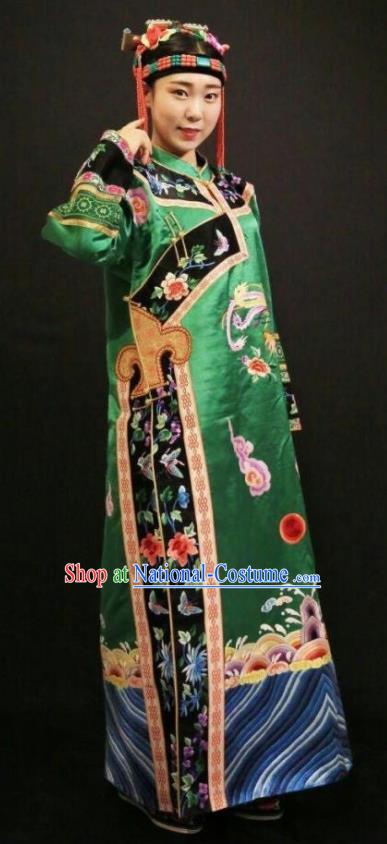 Traditional Chinese Mongol Nationality Green Dress Mongolian Ethnic Dance Stage Show Costume for Women