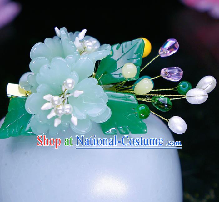 Chinese Traditional Hanfu Light Green Peony Hair Claw Ancient Princess Hair Accessories for Women