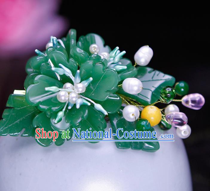 Chinese Traditional Hanfu Green Peony Hair Claw Ancient Princess Hair Accessories for Women