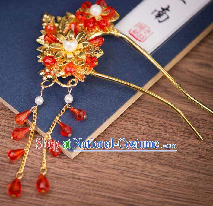 Chinese Traditional Wedding Golden Hairpins Ancient Bride Hair Accessories for Women