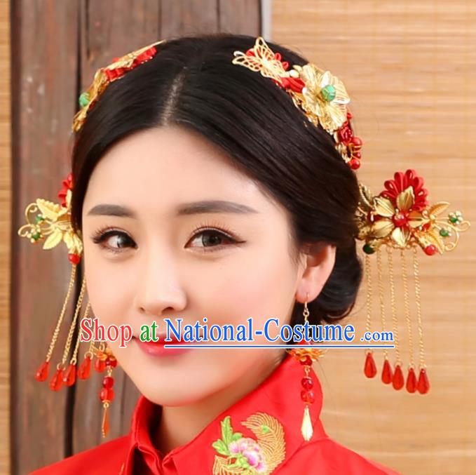 Chinese Traditional Wedding Tassel Hair Clip Hairpins Ancient Bride Hair Accessories for Women