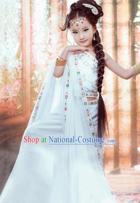 Indian Traditional Dance Costumes India Belly Dance Stage Show White Dress for Kids