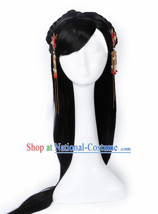 Chinese Traditional Han Dynasty Princess Wigs and Hairpins Ancient Goddess Hair Accessories for Women