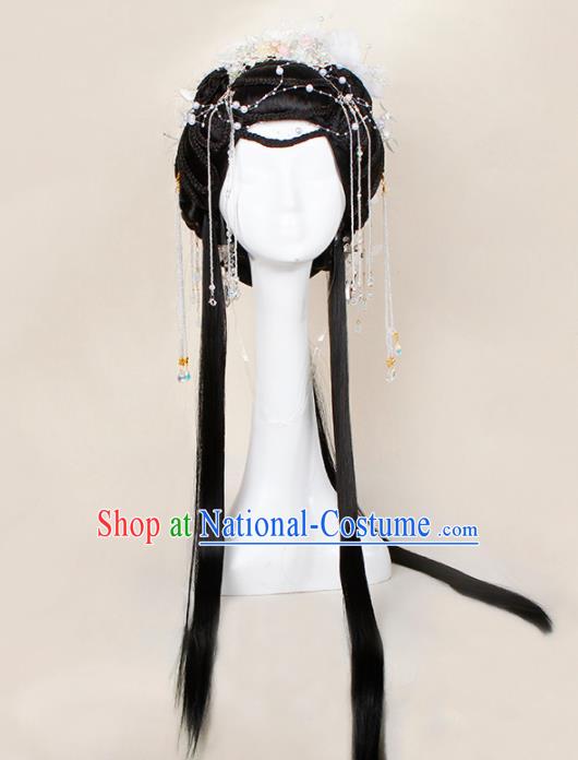 Chinese Traditional Ming Dynasty Princess Wigs and Hairpins Ancient Goddess Hair Accessories for Women