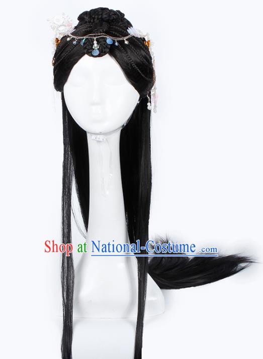 Chinese Traditional Ming Dynasty Palace Princess Wigs and Hairpins Ancient Imperial Concubine Hair Accessories for Women