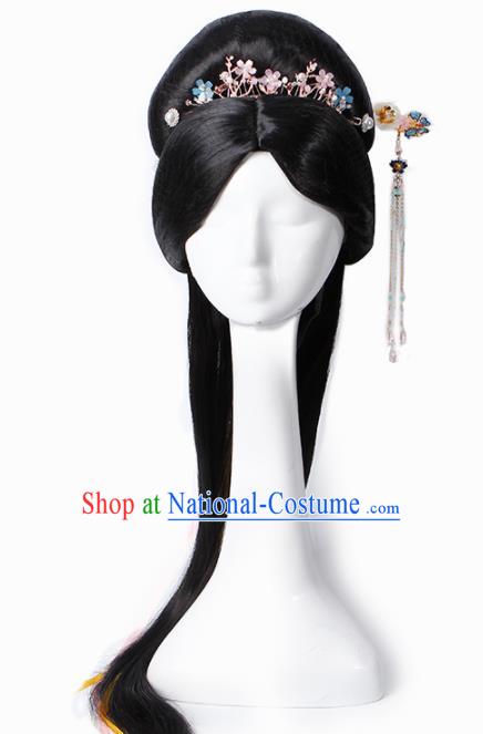 Chinese Traditional Tang Dynasty Court Princess Wigs and Hairpins Ancient Imperial Concubine Hair Accessories for Women