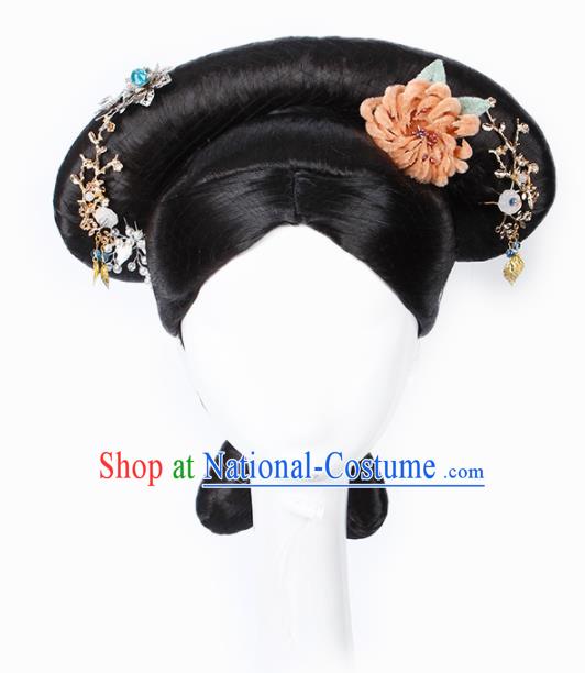 Chinese Traditional Qing Dynasty Manchu Princess Wigs and Hairpins Ancient Imperial Concubine Hair Accessories for Women