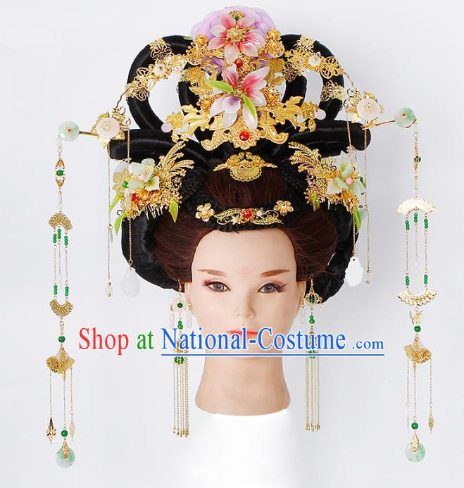 Chinese Traditional Tang Dynasty Empress Wigs and Hairpins Ancient Imperial Concubine Hair Accessories for Women