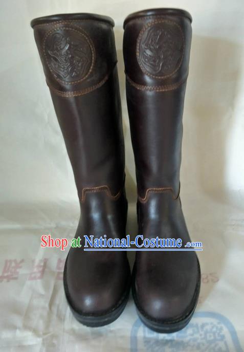 Chinese Traditional Mongol Nationality Brown Leather Boots Mongolian Ethnic Riding Boots for Men