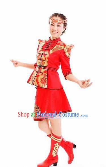 Traditional Chinese Mongol Nationality Stage Show Dress Mongolian Ethnic Dance Costume for Women