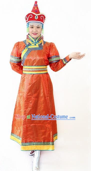 Traditional Chinese Mongol Nationality Dance Red Dress Mongolian Ethnic Stage Show Costume for Women