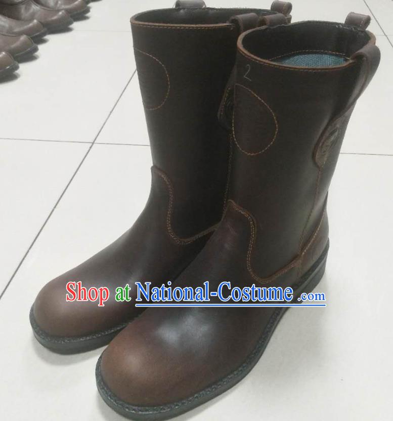 Chinese Traditional Mongol Nationality Deep Brown Boots Mongolian Ethnic Leather Riding Boots for Men