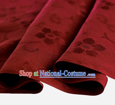 Traditional Chinese Classical Cherry Blossom Pattern Design Wine Red Silk Fabric Ancient Hanfu Dress Silk Cloth