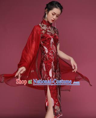 Chinese Traditional Tang Suit Red Cheongsam National Wedding Costume Qipao Dress for Women