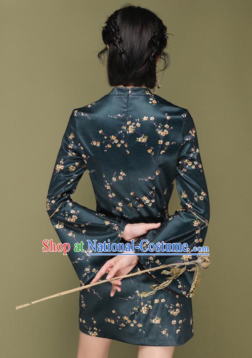 Chinese Traditional Tang Suit Atrovirens Silk Cheongsam National Costume Qipao Dress for Women