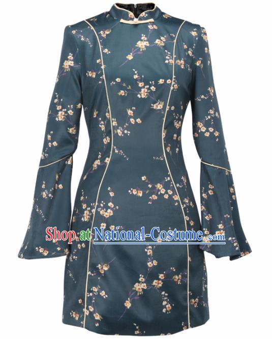 Chinese Traditional Tang Suit Atrovirens Silk Cheongsam National Costume Qipao Dress for Women