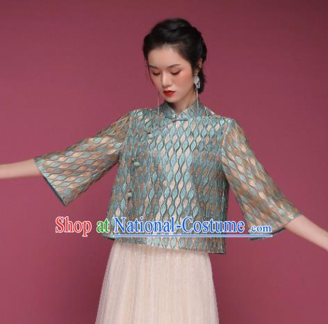 Chinese Traditional Tang Suit Green Blouse National Shirt Upper Outer Garment Costume for Women