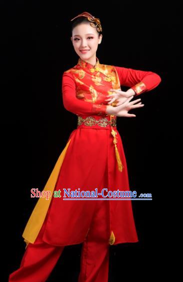 Chinese Traditional Folk Dance Red Outfits Drum Dance Classical Dance Yangko Costume for Women