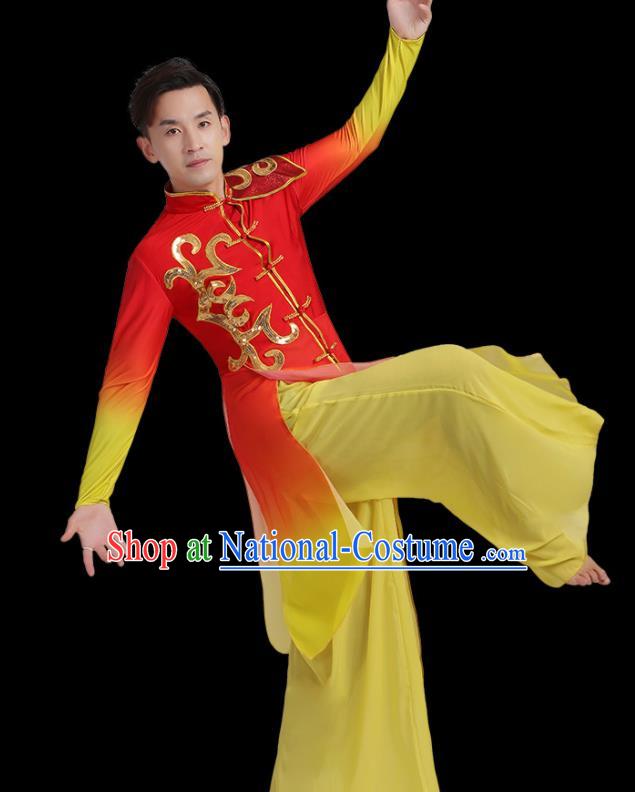 Traditional Chinese Drum Dance Folk Dance Red Outfits Classical Dance Costume for Men