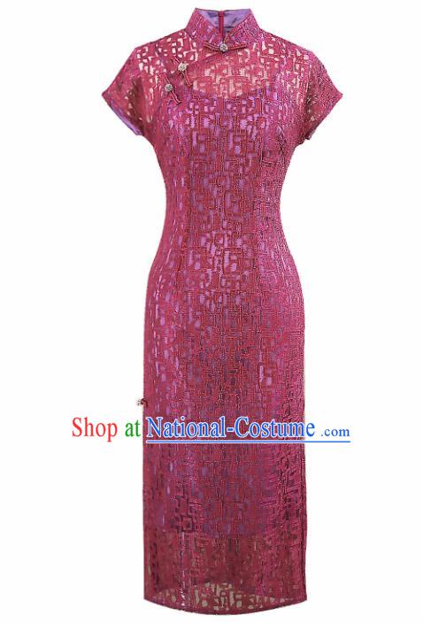 Chinese Traditional Tang Suit Retro Purple Cheongsam National Costume Qipao Dress for Women