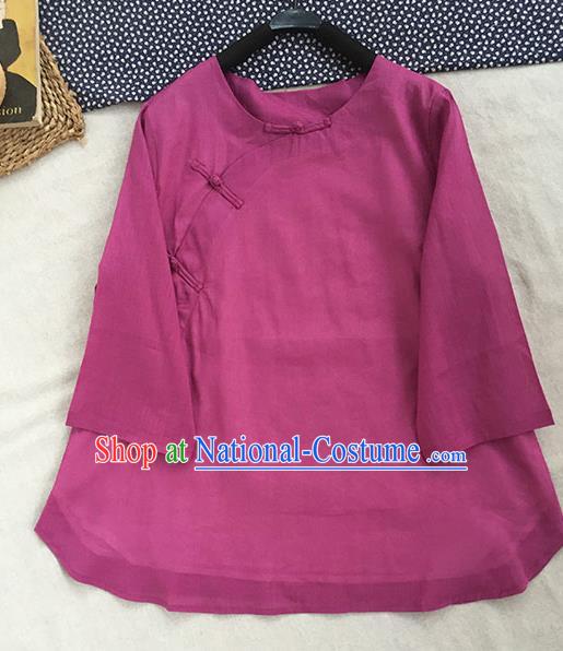 Chinese Traditional Tang Suit Light Purple Ramie Blouse National Upper Outer Garment Costume for Women