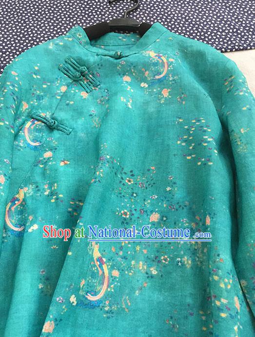 Chinese Traditional Tang Suit Green Ramie Blouse National Upper Outer Garment Costume for Women