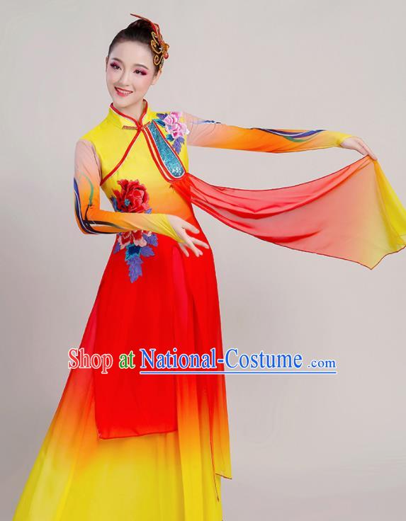 Chinese Traditional Umbrella Dance Stage Show Red Dress Classical Dance Fan Dance Costume for Women