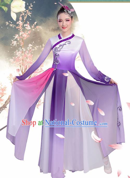 Chinese Traditional Umbrella Dance Purple Dress Classical Dance Fan Dance Costume for Women