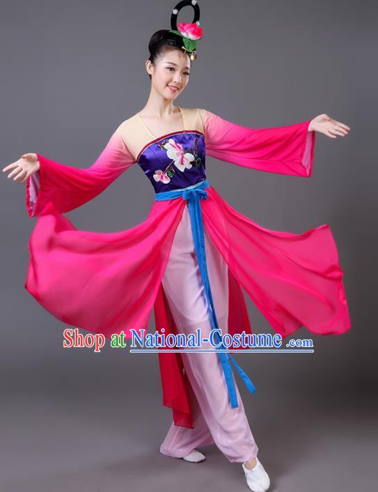 Chinese Traditional Umbrella Dance Rosy Dress Classical Dance Fan Dance Costume for Women