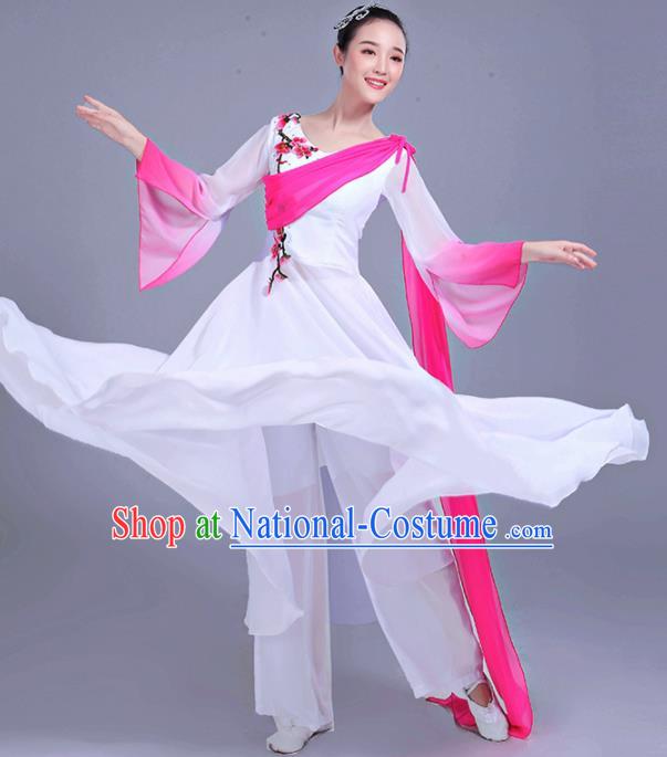 Chinese Traditional Umbrella Dance Stage Show White Dress Classical Dance Fan Dance Costume for Women