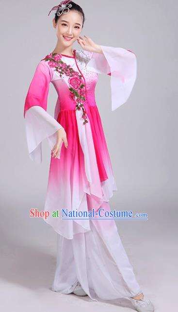 Chinese Traditional Umbrella Dance Stage Show Rosy Dress Classical Dance Fan Dance Costume for Women