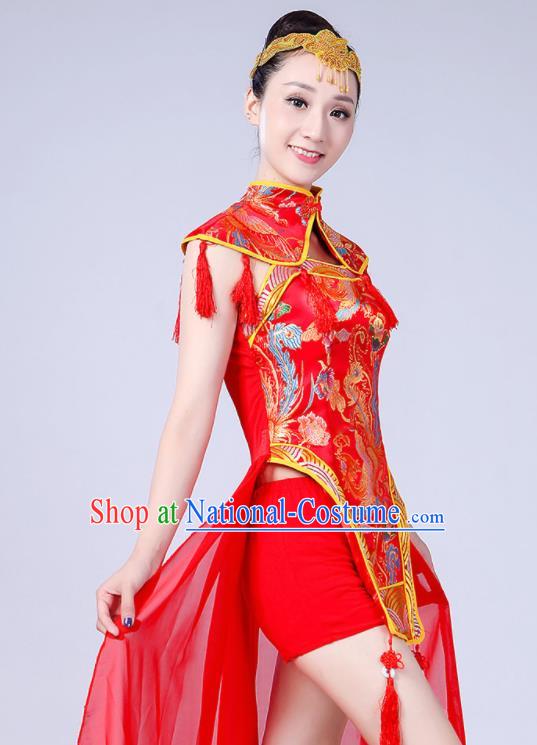 Chinese Traditional Folk Dance Yangko Red Outfits Drum Dance Group Dance Costume for Women