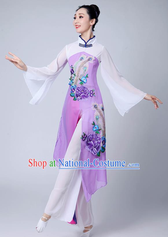 Chinese Traditional Umbrella Dance Stage Show Purple Dress Classical Dance Fan Dance Costume for Women