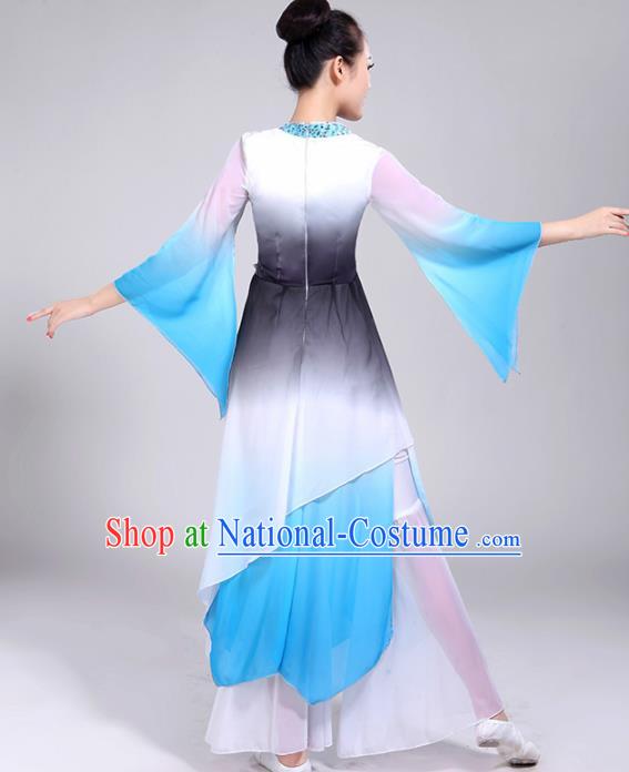 Chinese Traditional Umbrella Dance Blue Dress Classical Dance Fan Dance Costume for Women