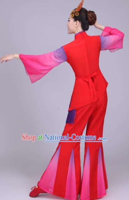 Chinese Traditional Folk Dance Fan Dance Red Outfits Yangko Group Dance Costume for Women