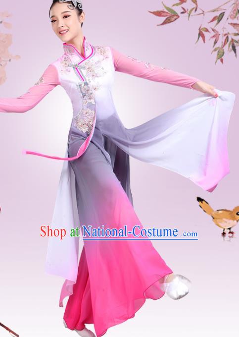 Chinese Traditional Umbrella Dance Pink Dress Classical Dance Fan Dance Costume for Women